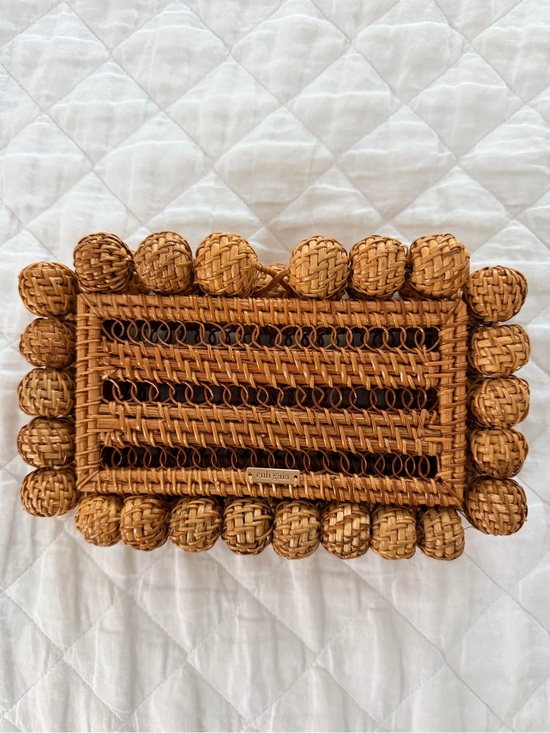 Cult Gaia Handbags - Cult Gaia Eos Rattan Box Clutch - Tan
